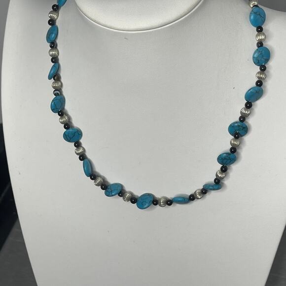beaded necklace costume jewelry turquoise color dyed stone trendy boho bohemian - Picture 4 of 8
